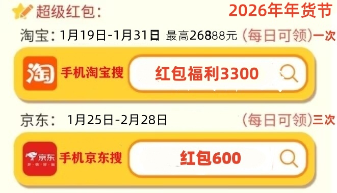 淘宝年货节红包口令_淘宝年货节优惠力度_2026年京东年货节红包口令