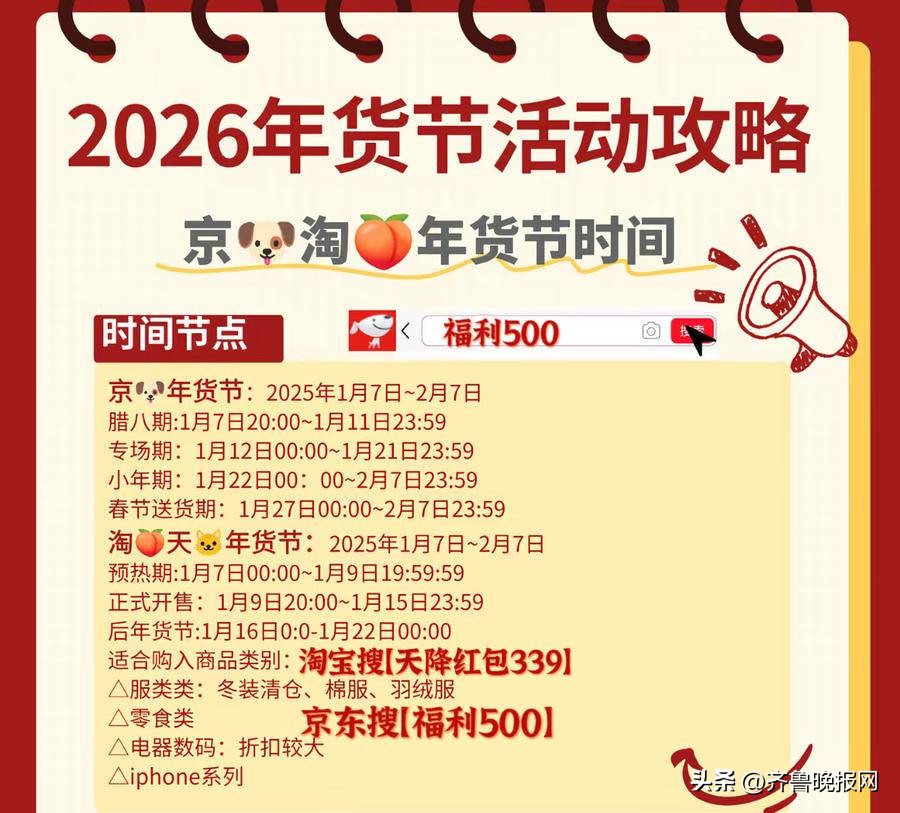 京东年货节攻略_2026京东年货节红包口令 福利500 家电补贴140