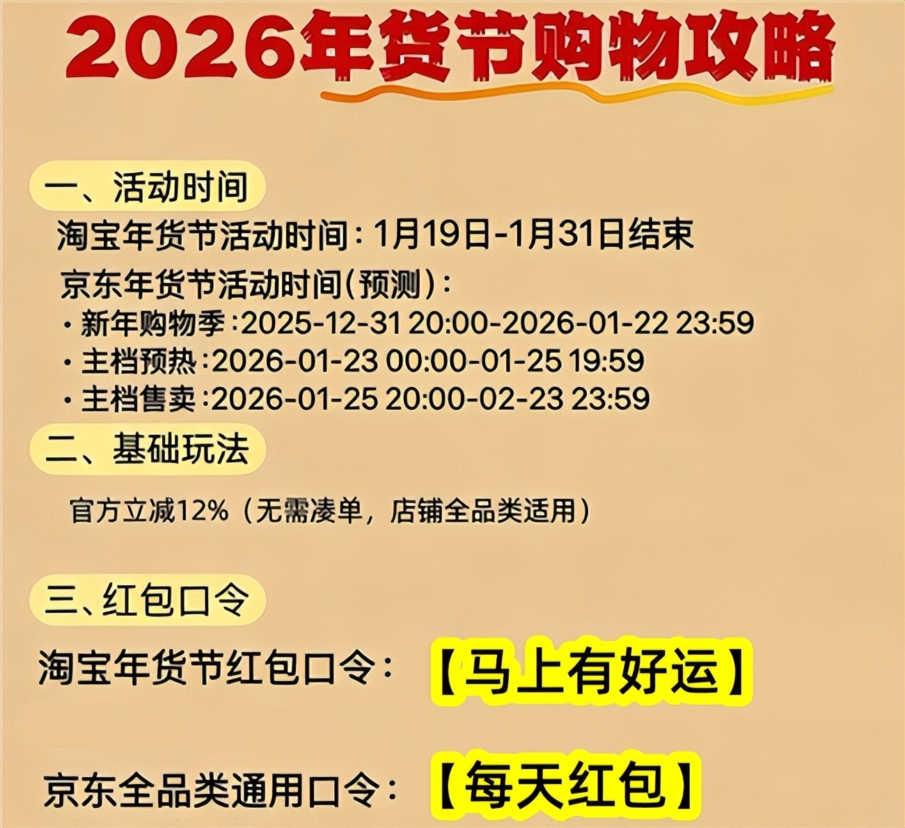 2026淘宝年货节时间轴_淘宝年货节是几月几号_京东年货节最优下单时段